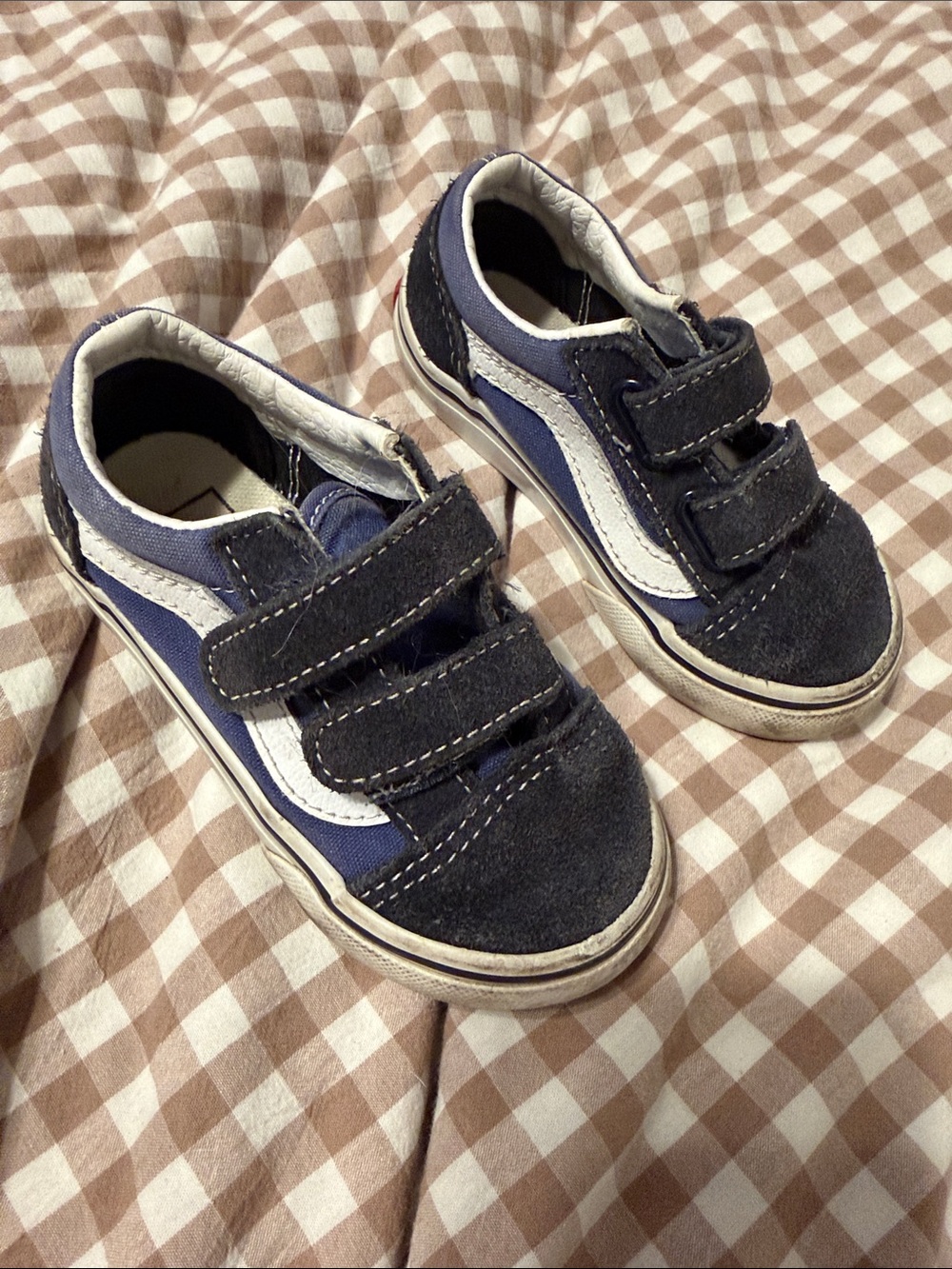 Vans Kids Navy and White Velcro Skate Sneakers